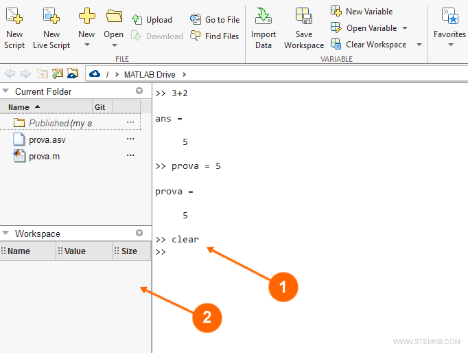 Resetting the Matlab workspace with the 'clear' command