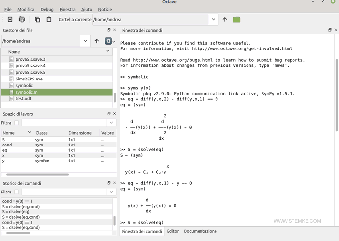 the graphic interface of Octave